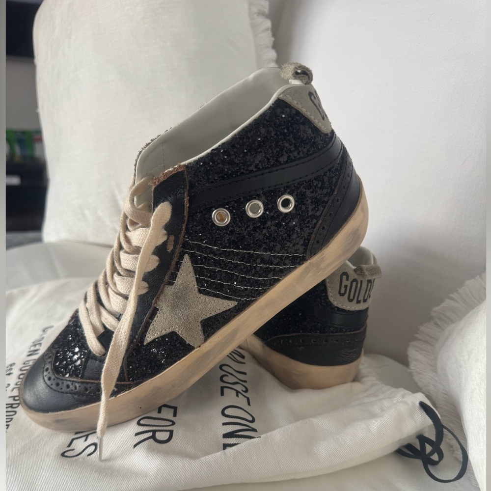 Black Glitter High-Top Sneakers